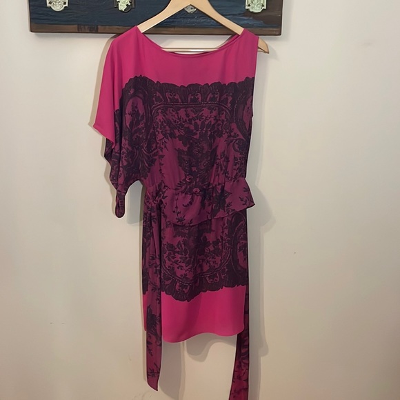 BCBGMaxAzria Leia Begonia Combo Pink and Black One Shoulder Dress Size XXS - Picture 12 of 16